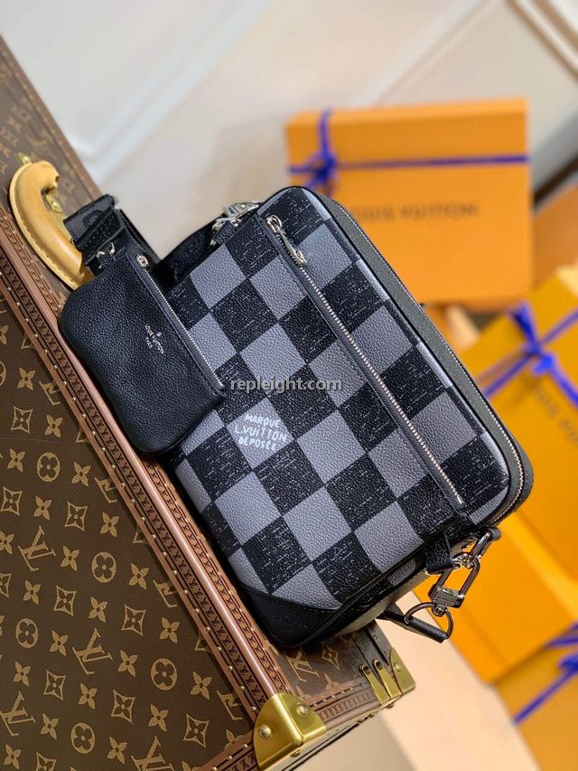 LOUIS VUITTON-N80401 루이비통 블랙 다미에 카우하이드 가죽 트리오 메신저