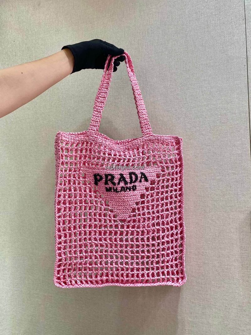 PRADA-1BG393 프라다 핑크 라피아 토트 백